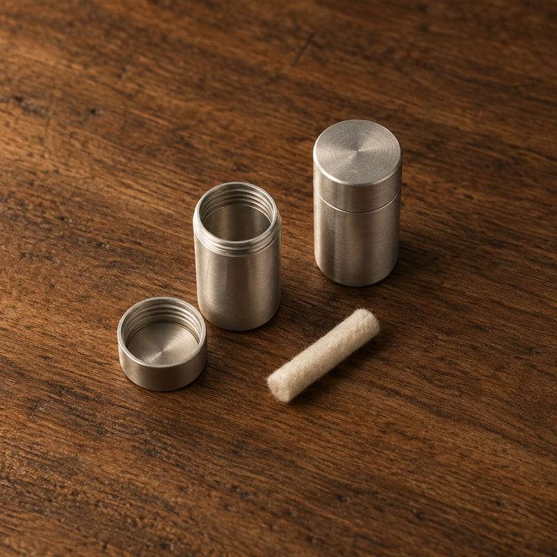 An open aluminium refill pod, cotton wick and sealed pod
